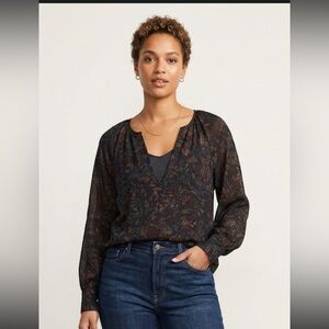 Reitmans Black Sheer Floral V-Neck Blouse